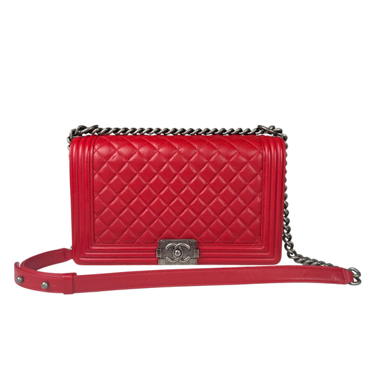 Chanel Red Quilted Leather Large Boy Flap Bag
