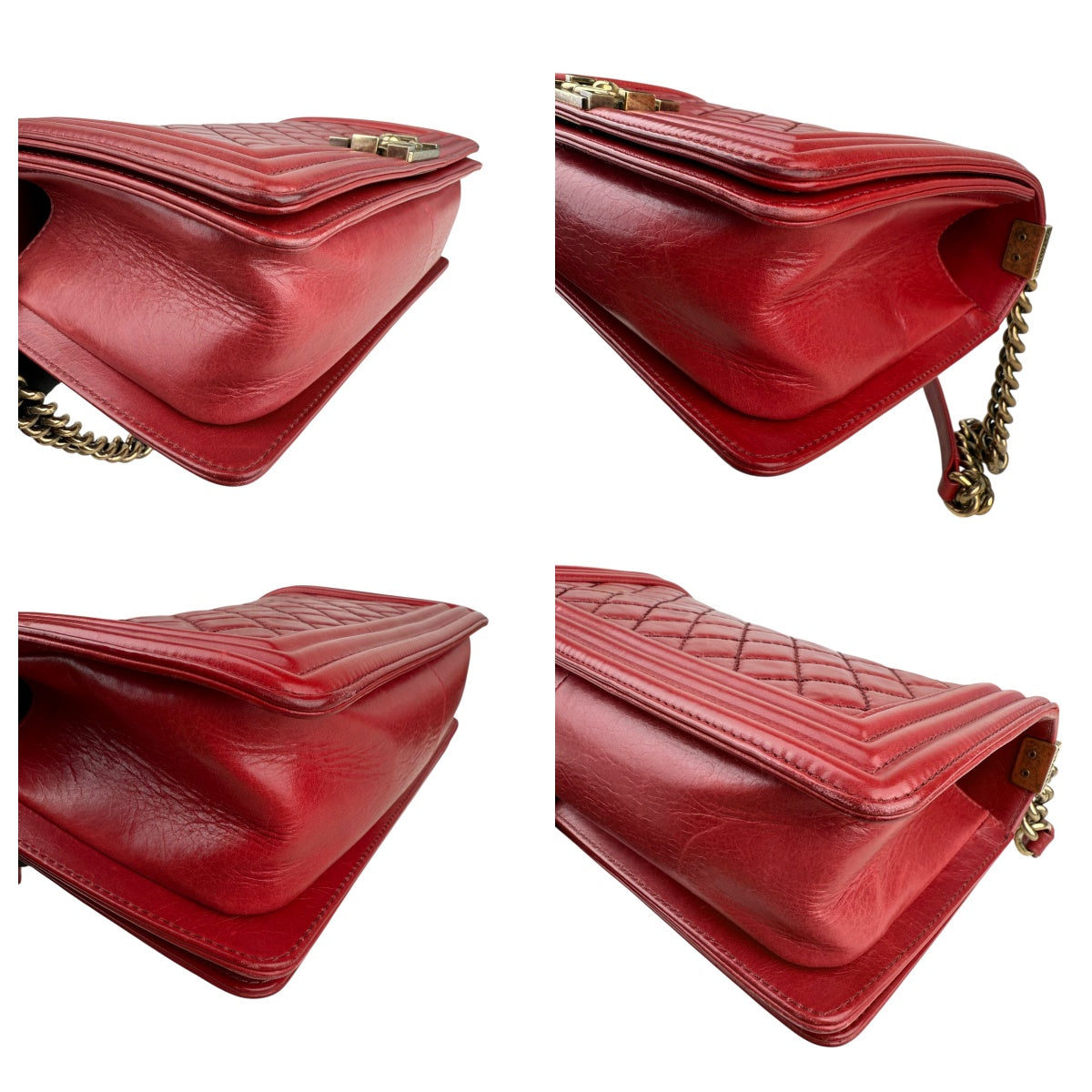 Chanel Boy Chanel Matelasse Chain Flap Shoulder Bag Leather Red Chanel Boy Chanel Matelasse Chain Flap Shoulder Bag Leather Red