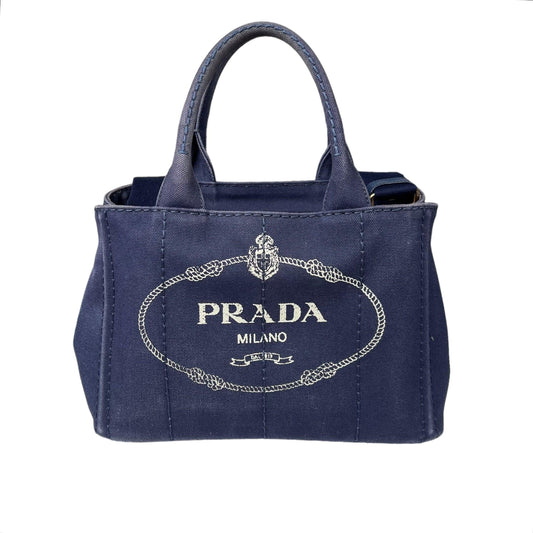 PRADA Canapa PM Hand Bag Canvas Navy Auth handbag
