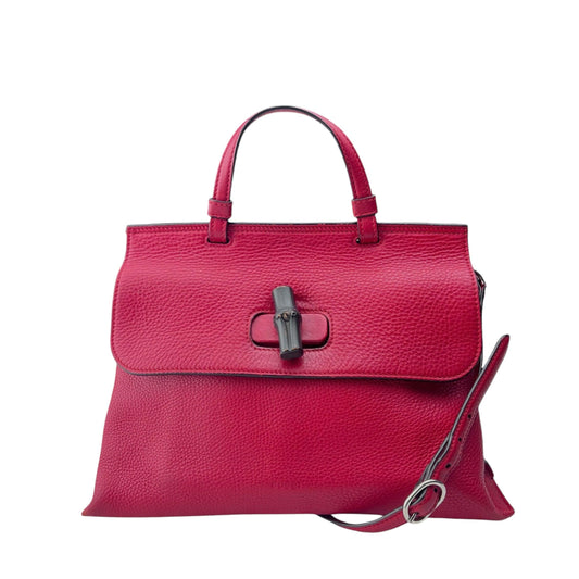 Gucci Red Leather Bamboo Daily Handbag