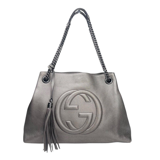 Gucci Soho leather Metallic Pebbled Calfskin Medium Soho Chain Shoulder Bag Sasso