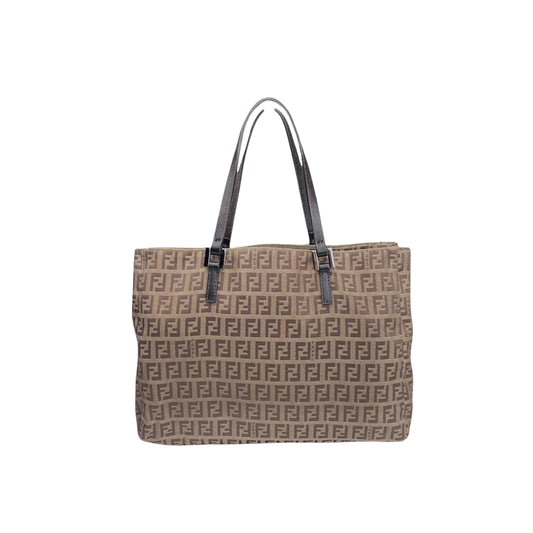 Fendi 2 Way Tote Zucca Print Beige Grey Canvas Small