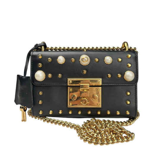 Gucci Padlock leather Black Calfskin Studded Small Padlock Shoulder Bag