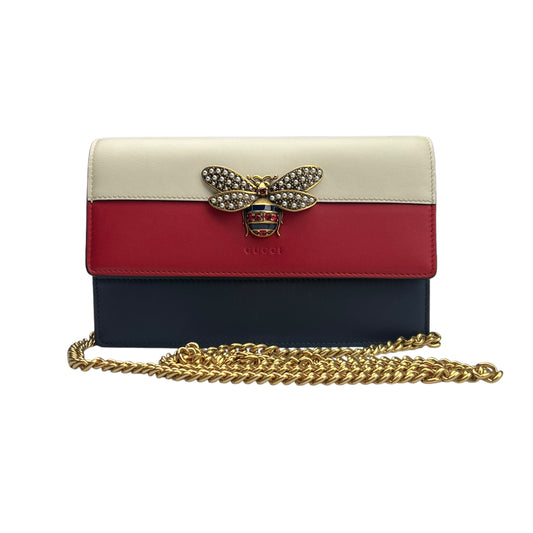 Gucci Queen Margaret leather handbag Calfskin Queen Margaret Chain Wallet Blue Agata Hibiscus Red Mystic White