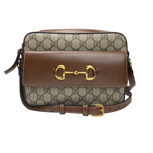 Gucci Brown/Beige GG Supreme Canvas and Leather Small Horsebit 1955 Shoulder Bag