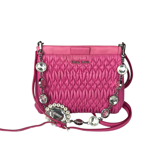 Miu Miu Pink Matelasse Crystal Leather Satchel