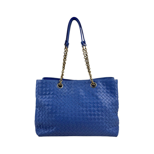 Bottega Veneta Blue Medium Nappa Intrecciato Double Chain Tote