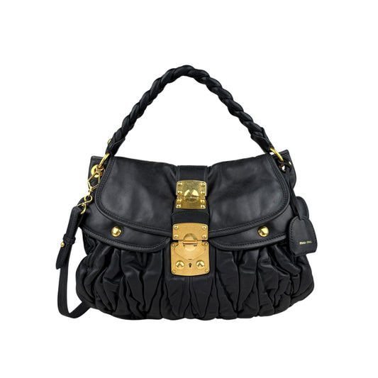 Miu Miu Matelasse Leather Hobo Black