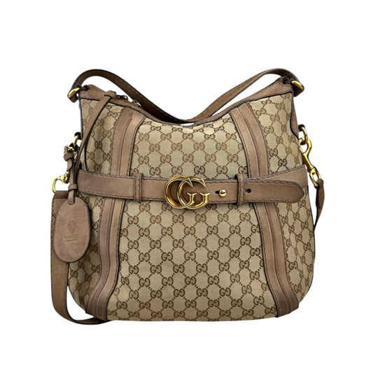 Gucci Beige Canvas GG Running Medium Double G Hobo Bag