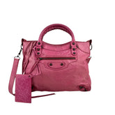 Balenciaga City Leather Shoulder Bag Pink Woven Handle with Mirror