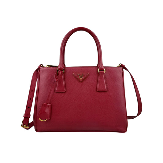 Prada Dark Red Saffiano Lux Leather Zip Tote Bag