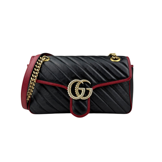Gucci Black Shiny Quilted Marmont Large Shoulder Bag