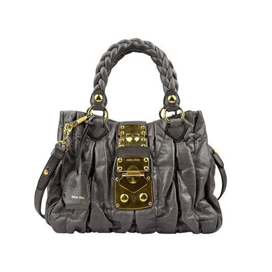 MIU MIU Matelasse Handbag Shoulder Bag Gathered Leather Gray
