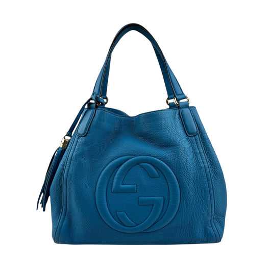 Gucci Teal Pebbled Leather Soho Medium Tote Bag