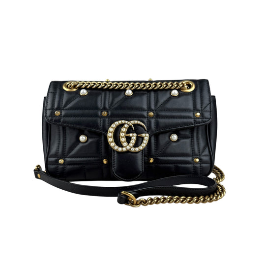 Gucci Black Leather GG Marmont Pearly Shoulder Bag