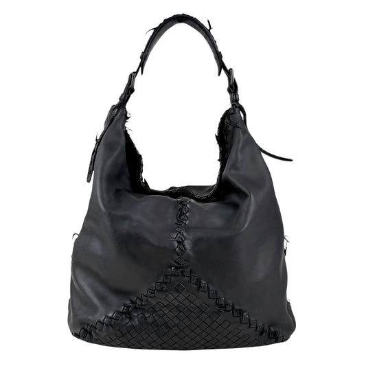 Bottega Veneta Black Nappa Intrecciato Leather Fringe large Shoulder Bag