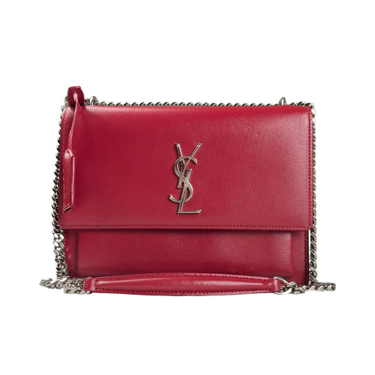 Saint Laurent Sunset Suede Interior Crossbody Medium Red Leather