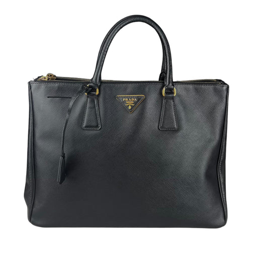 Prada Black Saffiano Lux Leather Medium Galleria Double Zip Tote
