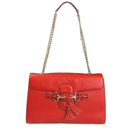 Gucci GG Guccissima Red Emily Leather Chain Shoulder Bag