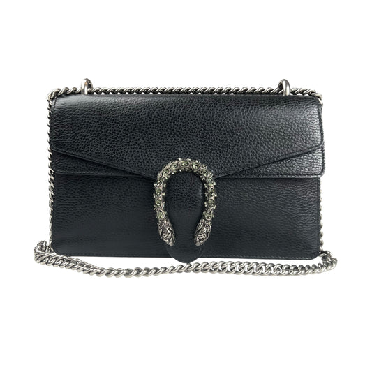 Gucci Dionysus Rhinestone Leather Shoulder Bag Black