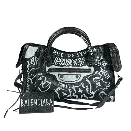 Balenciaga Agneau Arena Graffiti All Over Classic Hardware City Black White