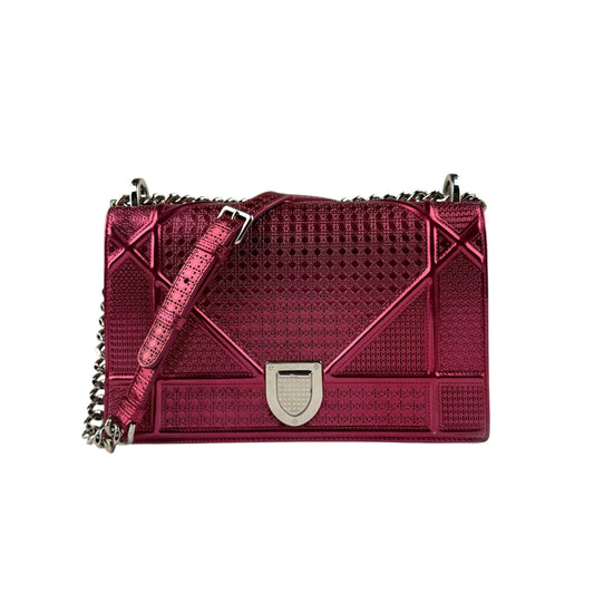 Dior Pink Metallic Perforated Leather Medium Diorama Bag