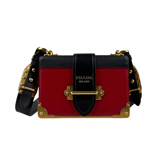 Prada City Calf And Saffiano Leather Cahier Crossbody Bag Red/Black handbag