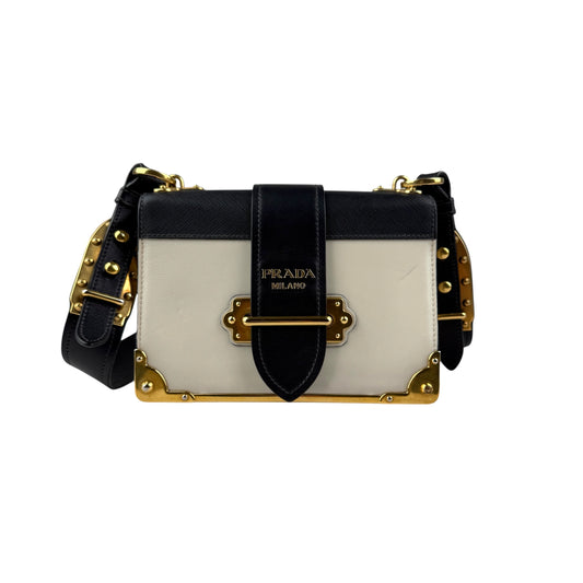 Prada City Calf And Saffiano Leather Cahier Crossbody Bag White/Black handbag