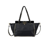 Valentino Black Leather Rockstud Noir Trapeze Tote Bag