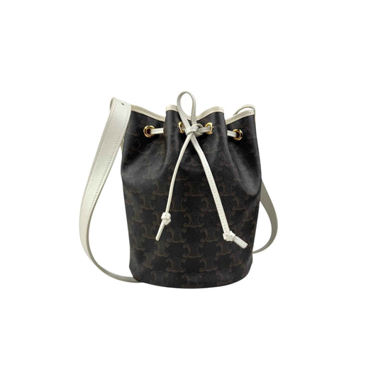 Celine Drawstring Bag Triomphe Canvas White Calfskin