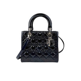 Dior Black Cannage Quilted Patent Leather Lady Dior Bag