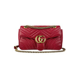 Gucci Red Quilted Leather GG Marmont Medium Matelasse Shoulder Bag