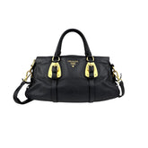 prada black soft calf leather satchel bag front