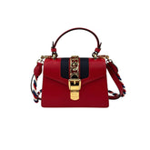 Gucci Red Leather Mini Web Sylvie Top Handle Bag