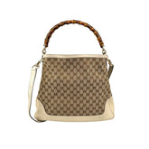 Gucci Beige/White GG Canvas Diana Bamboo Shoulder Bag