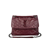 Saint Laurent Burgundy Crinkled Calfskin Leather Medium Niki Bag