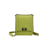 Chanel Calfskin Quilted North South Boy Flap Light Green