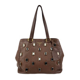 Prada Cammella Sfumato Cervo Leather Jeweled Shopping Tote