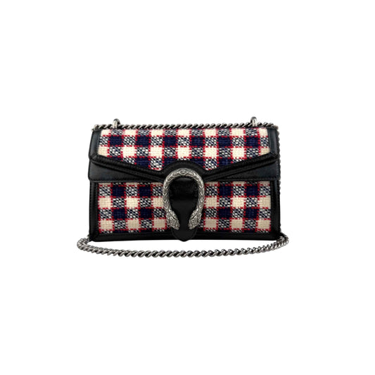Gucci Tweed Check Dionysus Shoulder Bag White Hibiscus Red Marine
