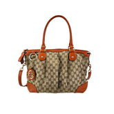 Gucci Beige Monogram Orange Leather Sukey Medium Tote Bag Cloth