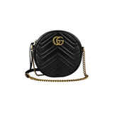Gucci Black Quilted Leather Marmont Round Mini Crossbody Bag