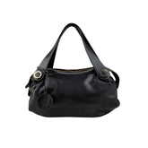Loewe Semi-shoulder Bag Double handle Black Leather Embossed logo Gold hardware