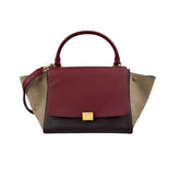 Celine Burgundy Tri-Color Smooth Calfskin Leather Medium Trapeze Bag