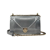 Christian Dior Diorama Medium metallic Micro Cannage patent bag front view