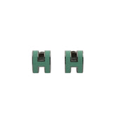 Hermes Pop H Palladium Plated Green Lacquer Stud Earrings