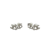 Chanel Silver Metal and Crystal CC No.5 Stud Earrings