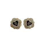 Chanel Goldtone Metal Black Resin Crystal Heart Earrings