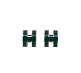 Hermes Green Lacquer Oval Earrings with Malachite Inlay