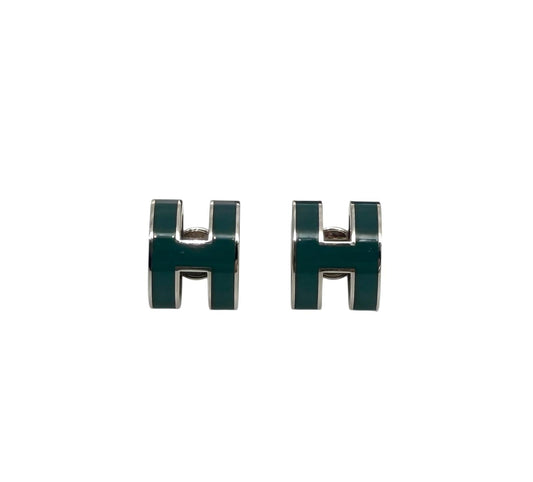 Pre-owned Hermes Green Lacquer Oval Earrings with Malachite Inlay main image