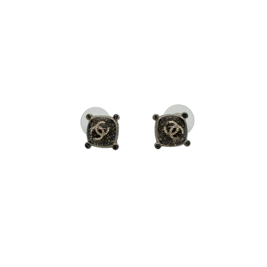Chanel CC Logo Silver and Turquoise Earrings